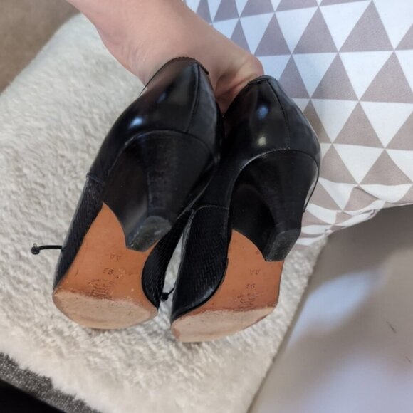 Amalfi Italian Black Leather Oxford Retro Mod Quiet Luxury Heels 9.5 Narrow - Picture 6 of 7